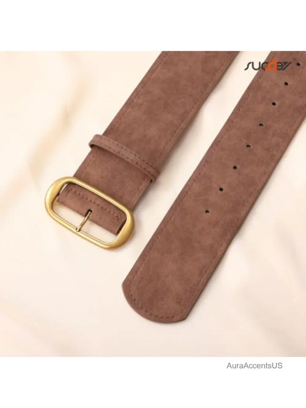 Women Wide Suede Belt with Gold Buckle Chunky Waist Belt for Dresses Fashion